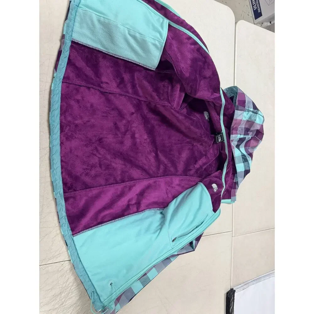 The North Face Women's Softshell Jacket Small Purple Teal Plaid Hooded Full Zip